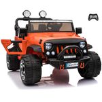 Kids Republic 2-Seater 24V Electric Ride-On Jeep with Full LED Lights, Parental Remote Control, MP3 Player, and 3 Speeds for Kids (24V Orange)