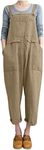 Gihuo Women's Fashion Baggy Loose Linen Overalls Jumpsuit Oversized Casual Sleeveless Rompers with Pockets (Khaki-M)