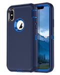 I-HONVA for iPhone Xs Case, iPhone X Case Shockproof Dust/Drop Proof 3-Layer Full Body Protection [Without Screen Protector] Rugged Heavy Duty Durable Cover Case for Apple iPhone Xs/X 5.8, Navy Blue