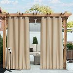 NICETOWN Outdoor Weighted Curtains 2 Panels for Patio,Waterproof Grommet and Back Tab Blackout Drapes with Fixed Rope Windproof for Porch/Gazebo/Cabana/Pergola,Biscotti Beige,W52 x L95