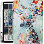 DuraSafe Cases for iPad 10.2 Inch 9 8 7 2021 2020 2019 [iPad 9th / 8th / 7th Gen ] A2197 A2270 A2602 Magnetic Trifold Printed Pencil Holder Transparent Soft Silicone TPU Back Cover - Deer Print