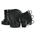 Royalford 16 Piece Stoneware Dinnerware Set - Kitchen Dinner Set, Stoneware Tableware Crockery - Includes 4 Dinner Plates, 4 Dessert Plates, 4 Cereal Bowl and 4 Mugs, Black