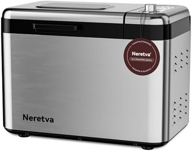 Neretva Bread Maker, 3.3LB Larger Bread Machine 15-in-1 Stainless Steel & Nonstick Ceramic Pan & Auto Nut Dispenser Bread Maker Machine Full Touch Panel with Gluten Free White Wheat Rye French Pizza