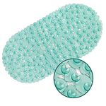 WELTRXE Pebbles Bath Mat,PVC Oval Bathtub Mats Non Slip Mildew Resistant for Kids,Elderly,27 x 14 Inch Machine Washable Bathtub Mat with Suction Cups,Drain Holes,BPA Free, Dark Green