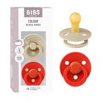 BIBS Colour Pacifier 2-Pack, BPA Free Dummy Binky, Round Nipple. Natural Rubber Latex, Made in Denmark, Size 1 (0-6 Months), Vanilla/Candy Apple