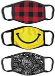 ABG Accessories Boys' 3-Pack Kid Fashionable Germ Protection, Reusable Fabric Face Mask Age 4-14, Smily Design, Boys-4-14