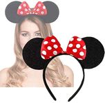 Minnie Mouse Ears on Alice Band with Red and White Polkadot Spotted Bow Headband for Adults/Children - Fancy Dress Costume Head Band Accessory - Party Decoration Gift - UK (Red Polkadot Bow)