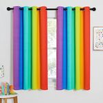 PONY DANCE Kids Blackout Curtains for Bedroom - Thermal Insulated Rainbow Curtains Eyelet Short Window Treatment Panels for Nursery Decoration, 2 Panels, 52 x 54-Inch