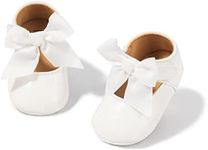 Bellocasa Baby Mary Jane Flats for Girls with Bowknot Cotton Anti Skid Sole Infant First Walker Princess Dress Crib Wedding Shoes, 1a/White, 0-6 Months Infant