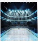 Ambesonne Hockey Shower Curtain, Photo of a Sports Arena Full of People Fans Audience Tournament Championship Match, Cloth Fabric Bathroom Decor Set with Hooks, 70" Long, Dark Blue