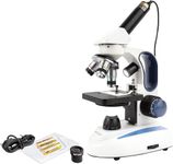 AmScope - Compound Monocular Microscope, WF10x and WF25x Eyepieces, 40x-1000x Magnification, LED Illumination, Brightfield, Coaxial Coarse and Fine Focus, Includes 1.3MP Camera and Software