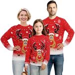 Winging Day Family Matching Christmas Reindeer Red Pullover Sweater Outfits for Kids Size Medium