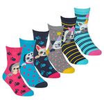 Metzuyan 6 Pairs Kids Girls Cotton Rich Novelty Socks Dogs Designed Blue Dogs Size 6-8.5