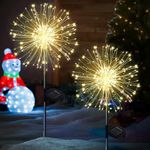 yowin Solar Garden Firework Lights 2 Pack 120 LED Solar Christmas Decorations, Firefly Garden Stake Lights 8 Modes Allium Lights, Outdoor Waterproof Solar Starburst Lights for Xmas Pathway Patio