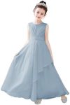 Chiffon Flower Girl Dresses Wedding Junior Bridesmaid Evening Party Girls Formal Princess Pageant Gown, Dusty Blue, 10