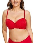 LIQQY Women's Plus Size Bra Curvy Signature Lace Push-up with Underwire Contour Bra 34D-44FF (Red, 34DD)