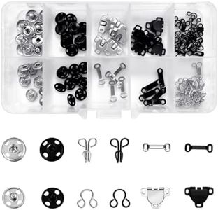 WELANE Sewing Fastener Set, 50 Pairs Metal Snap Button Sewing Hooks and Eyes Closure Set for Skirt, Trousers, Clothing (Black, Silver)