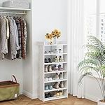 Dripex 7 Tier Shoe Rack Storage for 14 Pairs Shoes Organiser Shoe Shelf Free Standing Display Rack in Home Corridor Hallway and Corner（White）