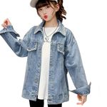 Rolanko Jean Jackets for Girls, Basic Oversized Girls Denim Jacket Kids Fall Outwear Button Down Trucker Jacket (Pearl, 10-12)