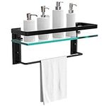 Vdomus Tempered Glass Bathroom Shelf with Towel bar Wall Mounted Shower Storage 15.2 by 4.5 inches, with anodic Oxidation Finish