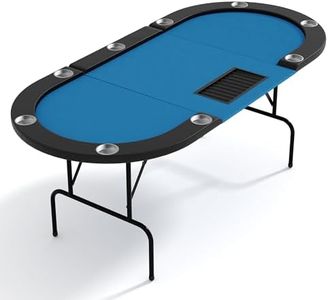 Oval Poker Table with 9 Stainless Steel Cup Holders, Casino Leisure Table for 10 Players, Blackjack Gaming Table with Water-Resistant Cushioned Rail
