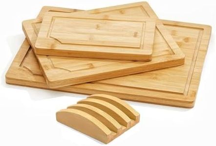 Gominimo 3 Pieces Bamboo Chopping Board with Stand, Different Size, Thick and Durable, 2-in-1 Reversible Design for Optimize Space in Kitchen