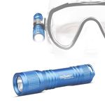 ORCATORCH D560 Mini Scuba Dive Light Headlamp Rotary Switch Underwater Torch with 360 Degrees Rotatable Mask Clip, Backup Batteries, Lanyard, O-Rings (Not Included Snorkel Mask) (Blue)