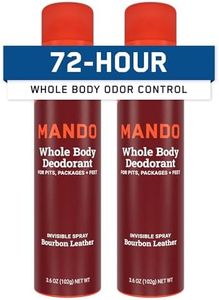 Mando Whole Body Deodorant For Men - Invisible Spray Deodorant - 72 Hour Odor Control - Low Irritation Formula - Aluminum Free, Benzene Free - 3.6 ounce Cans (Pack of 2) - Bourbon Leather