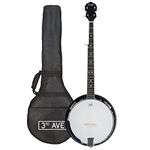 3rd Avenue Western 5 String Banjo with Remo Head Closed Solid Back with Gig Bag BJW01, Brown