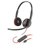 Poly Blackwire 3220 Wired Headset - Noise-Canceling Mic – Stereo Design - Connect to PC/Mac via USB-C or USB-A - Works w/Teams, Zoom