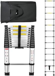 ZUNI 3.8M Telescopic Ladder, Aluminum Lightweight Multi-Purpose Collapsible Extension Ladder, Heavy Duty 150kg Max Capacity, Height Locking Collapsible Ladder for Home, RV and Outdoor Work
