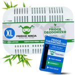 Fridge Deodoriser - Lasts 12 Months - Pack of 1 Natural XL Charcoal Fridge Freshener - Includes Fridge Thermometer - Unscented Fridge Odour Eliminator, Also for Lunch Bags and Cool Boxes