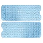 HOKIPO PVC Extra Long Bath Tub Mat with Anti-skid Suction Cups (Blue, 40 cm X 100 cm)