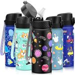 GOPPUS Kids Insulated Water Bottle - 18 Oz BPA Free 18/8 Stainless Steel Travel Bottle with Straw Water Bottle with Double Wall Vacuum Leak Proof Kids Cup for School Boys Girls, Solar System