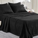 SLEEP ZONE Luxury Embossed Queen Sheets Set, Black Honeycomb Pattern Sheet & Pillowcase Sets 4 Piece - Super Soft, Wrinkle Free, Fade Resistant, Deep Pocket 16" (Black, Queen)