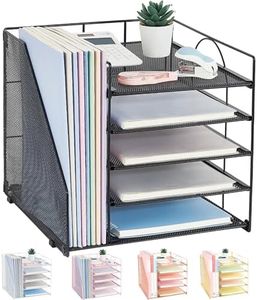 LEKETREE Desk Organizers and Accessories, 5-Tier Paper Letter Tray Organizer with File Holder, Desktop Organizer for Office Supplies, Office Desk Accessories & Workspace(Black)