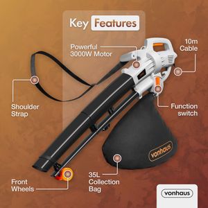 VonHaus 3000W Leaf Blower Vacuum – Powerful Garden Tool