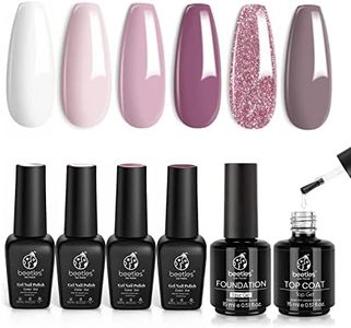 Beetles Romantic Wedding Gel Nail Polish Set Holiday Gift, 6 Colors Soak Off UV Manicure Kit with 2 Pcs 15ml No Wipe Gel Top Coat and Base Coat Set Gifts for Women