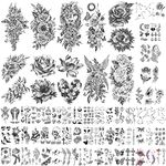 70 Sheets Temporary Tattoo Stickers for Men Women Boys and Girls, Rose Peony Butterfly Wing Mixed Style Realistic Fake Tattoo，Body Hand Shoulder Leg Large Tiny Flowers Fake Tattoos