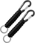 REHTAEL Paracord Keychain with Carabiner for Men/Women(2-Pack), Military Braided Key Chain with Hook Clip Key Ring, Heavy Duty Key Lanyard for Car Keys/Backpack/Knife and More (2X Black)