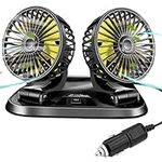 IETELEAF 12V Car Fan, 360 Degree Rotation, 2 Speed Adjustable, 5 Inch Portable Auto Cooling Fan Double Head for SUV RV Vehicles Boat Golf (HX-T303)