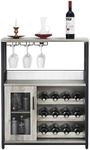 GAOMON Wine Bar Rack Cabinet with Detachable Wine Rack, Bar Cabinet with Glass Holder, Small Sideboard and Buffet Cabinet with Mesh Door (Grey)