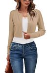 Newshows Womens Long Sleeve Cropped Cardigan Trendy 2024 Open Front Crew Neck Lightweight Knit Sweater Button Bolero Shrugs for Dresses(Apricot,Small)