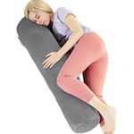 1 MIDDLE ONE Body Pillow for Adults, Bolster Pillow with Removable Velvet Cover, Long Round Cervical Roll Pillow, 47?¡À x 7.87?¡À, Grey