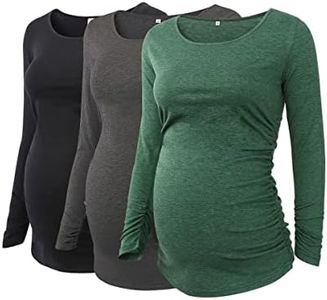 Ecavus 3Pack Women's Maternity Tunic Tops Long Sleeve Flattering Side Ruched Pregnancy Shirt