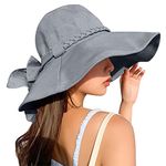 AMOVO Women's Sun Hat Ultra Wide Brim Bucket Hat for Summer Cotton Sun Hats UV Protection Beach Hats Fishing Cap (Grey)