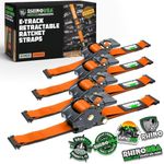 Rhino USA E Track Retractable Ratchet Tie Down Straps - 3033lb BreakStrength - Only for E Track Rail Systems. 4 Premium 2"x10' eTrack Tie Downs-Heavy Duty eTrack Cargo Strap System for Trailer-Orange