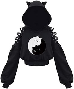 PANOZON Sudadera Corta con Capucha Orejas de Gato para Mujer Chicas Disfraz de Anime Ropa Graciosa (S, Gato Blanco-6)