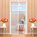 Magnetic Fly Screen Door 115 x 210 cm Living Room Anti Mosquito Fly Curtain Door Screens Nets - Install Without Drilling (640 size) - White