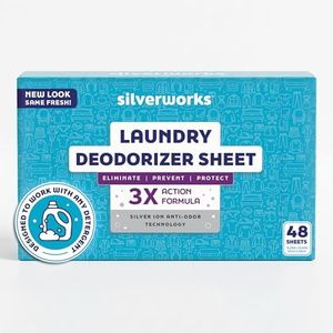 SilverWorks! Deodorizer Laundry Odor Eliminator For Clothes - Natural Silver Ion Infused Washer Sheets - Laundry Deodorizer Odor Eliminator - Lasting Laundry Odor Remover Dryer Deodorizer –24 Loads